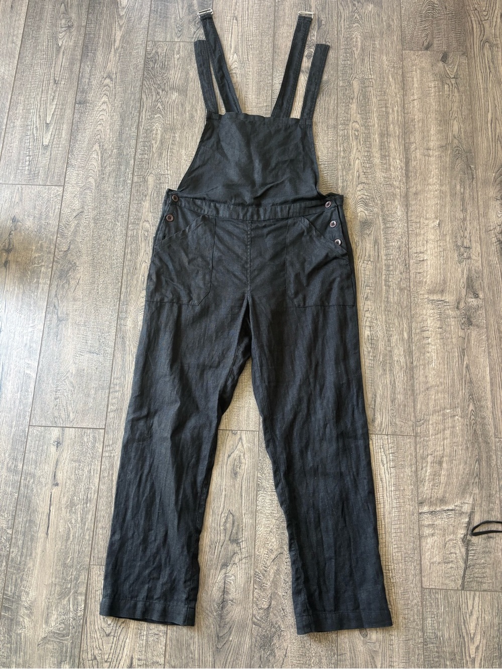 Black Women's Linen-Blend Overalls with Adjustable Straps